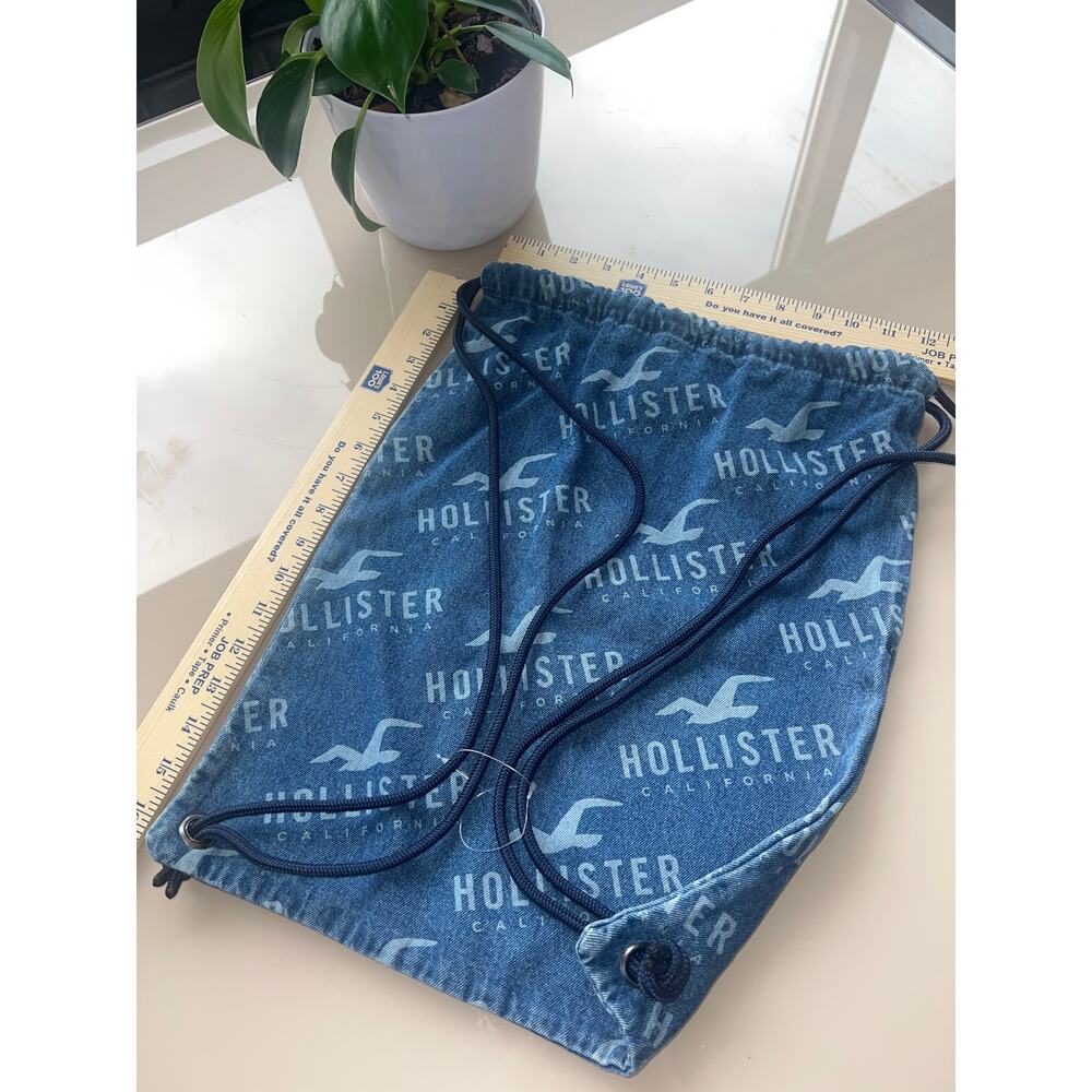Hollister Logo Denim Back pack Y2k Style
Drawstring Jean Bag
